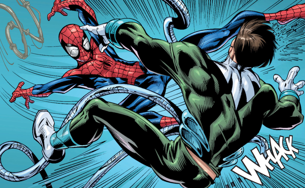 马克·巴格利画了终极蜘蛛侠与章鱼博士的战斗